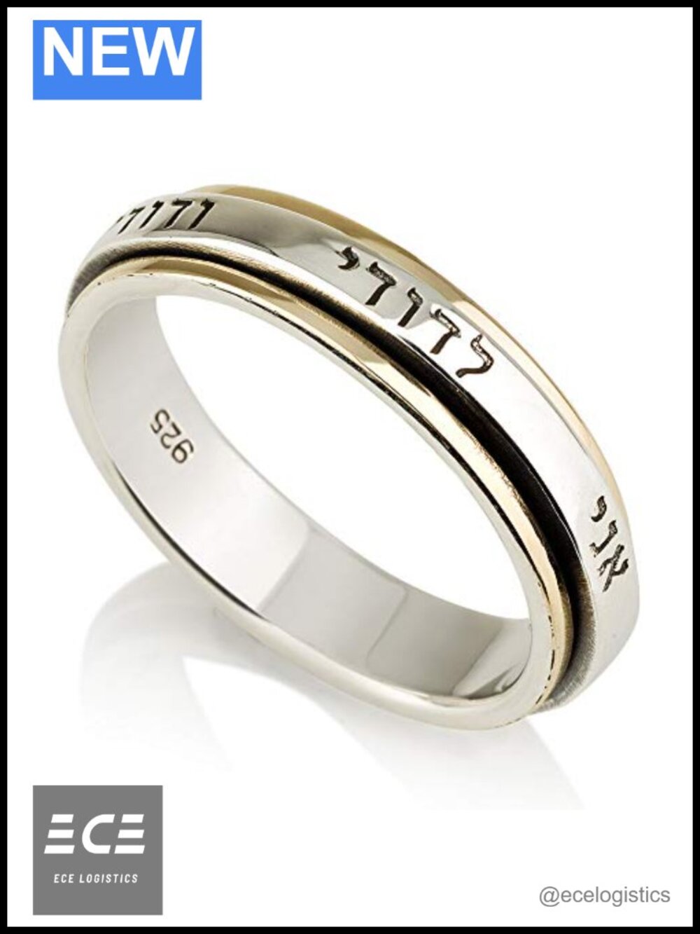 925 Sterling Silver 9ct Gold Spinner Ring Kabbalah Blessing Anxiety